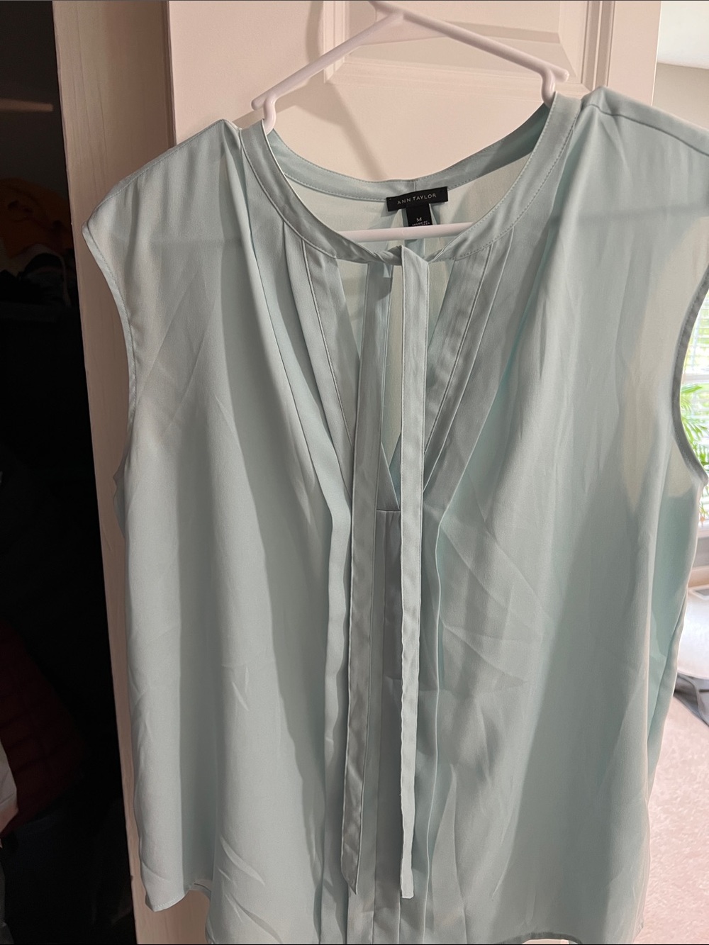 Ann Taylor Mint Blue Sleeveless Tie-Front Pleated Camisole